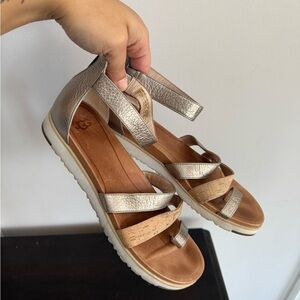 UGG Zina metallic gladiator leather sandals with cork straps